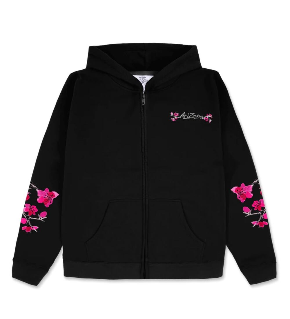 Arizona Beverages Cherry Blossom Hoodie Women's Black Zip Up Embroidered 3XL